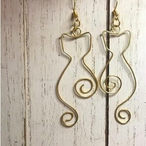 BOGO FOR 50% OFF! Handmade wire cat earrings | Gold | women’s & juniors